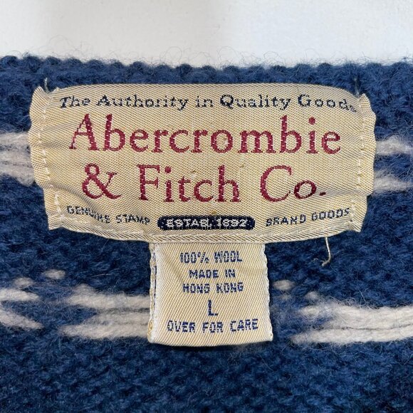 Vintage Abercrombie & Fitch Men's Sweater Fair Isle 100% Wool V-Neck Size L - Picture 2 of 8